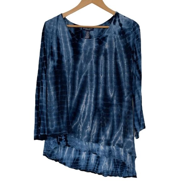 Studio West Tops - Studio West Tie Dye Asymmetrical Cascade Lace Trim Long Sleeve Top Size L